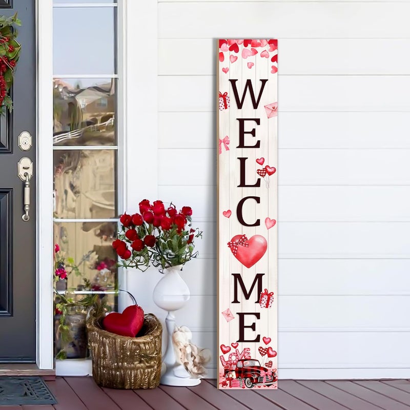 Seimip Valentines Day Porch Sign Love Heart Welcome Sign For Front Door Pink Valentines Decor Porch Sign Outdoor Yard Sign Home Indoor Wooden Vertical Sign Wall Sign For Front Patio Garden Porch - Image 3